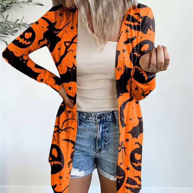 Autumn And Winter New European And American Halloween Theme Printed Coat
