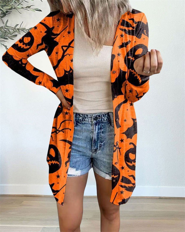 Autumn And Winter New European And American Halloween Theme Printed Coat